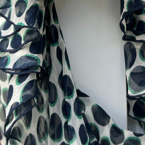 BCBGMaxAzria NWT Ruffle Sleeve Crew Neck Midi Polka Dot Dress Navy/Green Size L - Picture 5 of 12